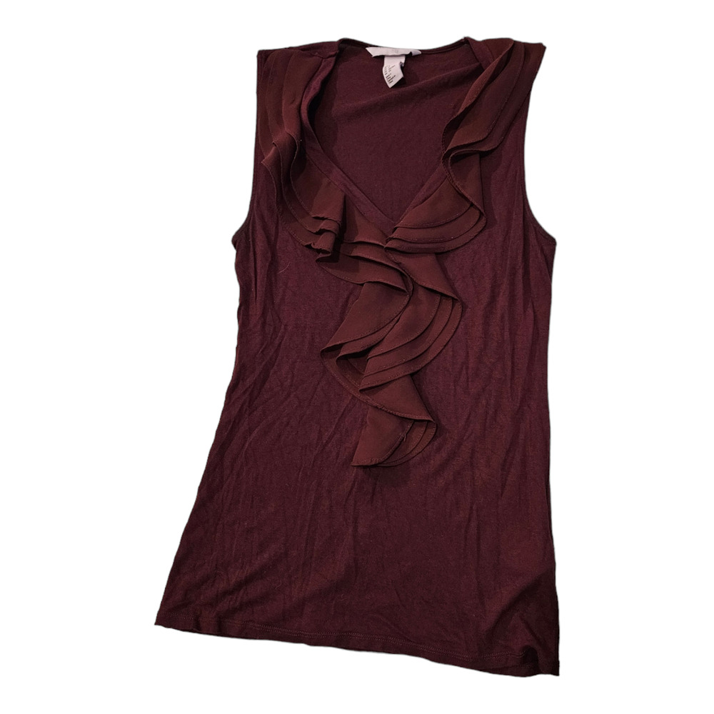 H&M Small Red Sleeveless Ruffle V-Neck Pullover Shirt